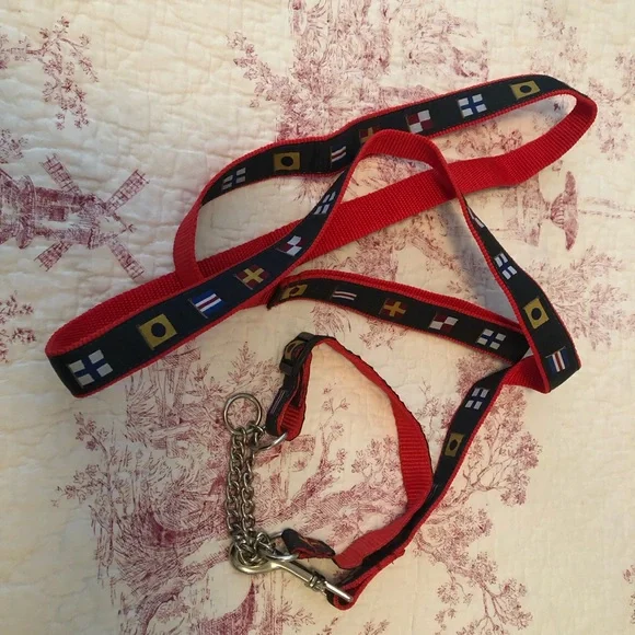 Red and Navy Blue Nautical Flag Dog Collar and Leash Set - Picture 5 of 5